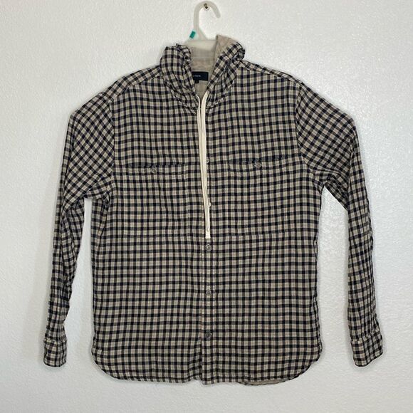 VINCE Men’s Checkered Hooded Long Sleeves Casual Shirt Size L - Picture 1 of 5